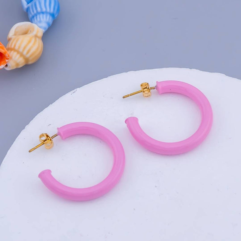 Aretes C hoops esmaltados baño 18k