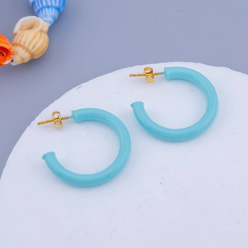 Aretes C hoops esmaltados baño 18k