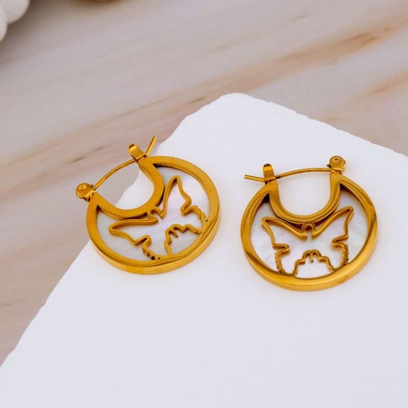 Aretes hoops acero inoxidable mariposa a prueba de agua