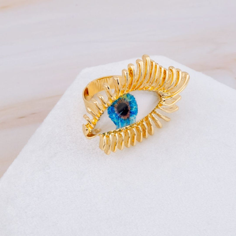 Anillo ajustabe ojo turco baño de 18k