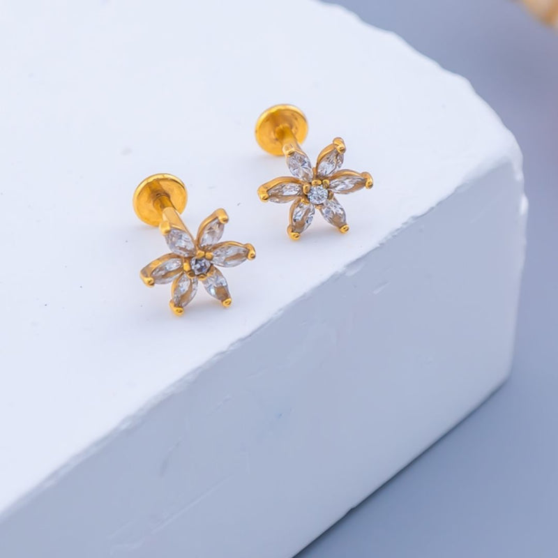 Aretes piercing en forma de flor acero inoxidable