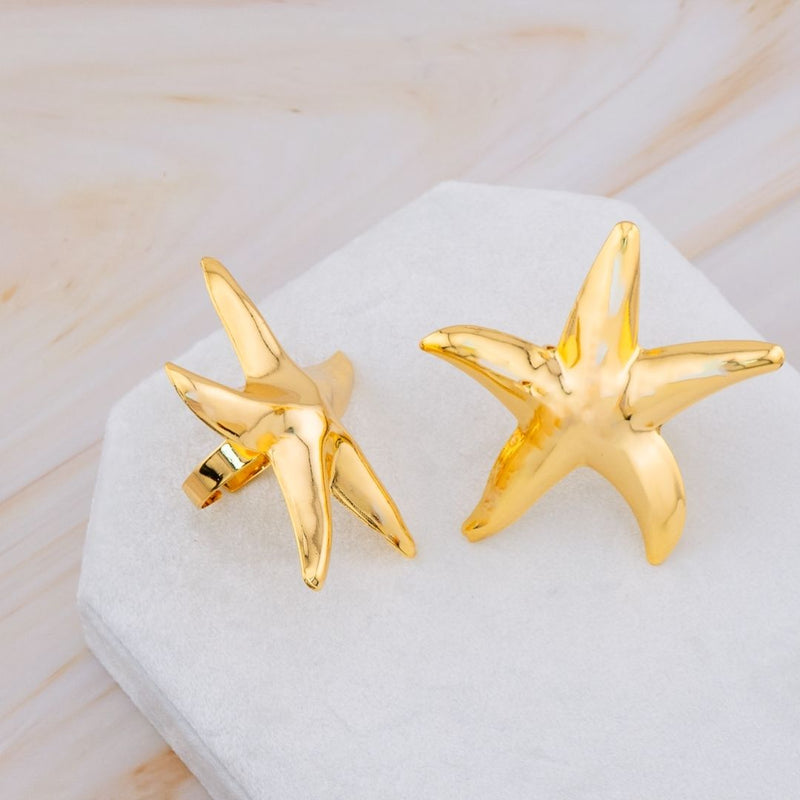 Anillo Ajustable estrella baño 18k