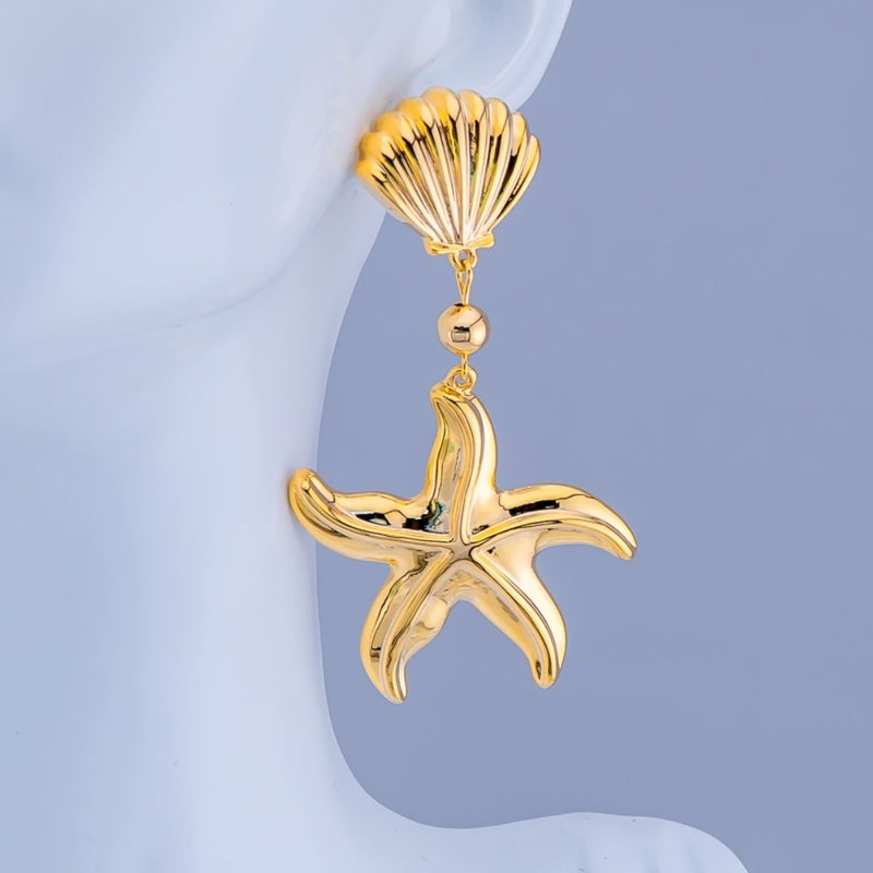 Aretes chunky concha y estrella colgantes baño 18K