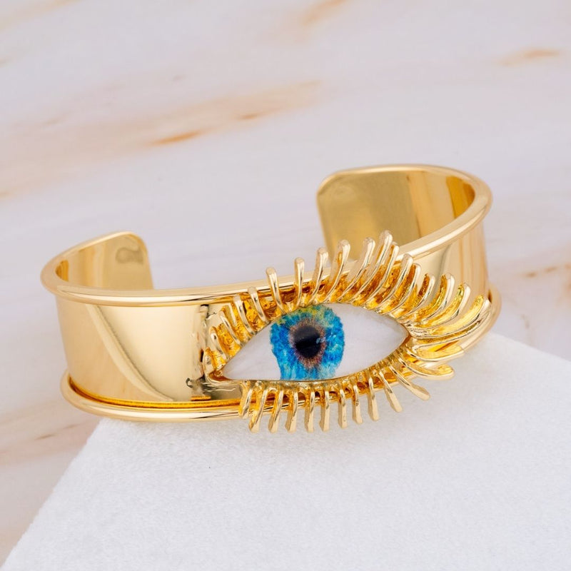 Brazalete chunky ojo turco baño 18k
