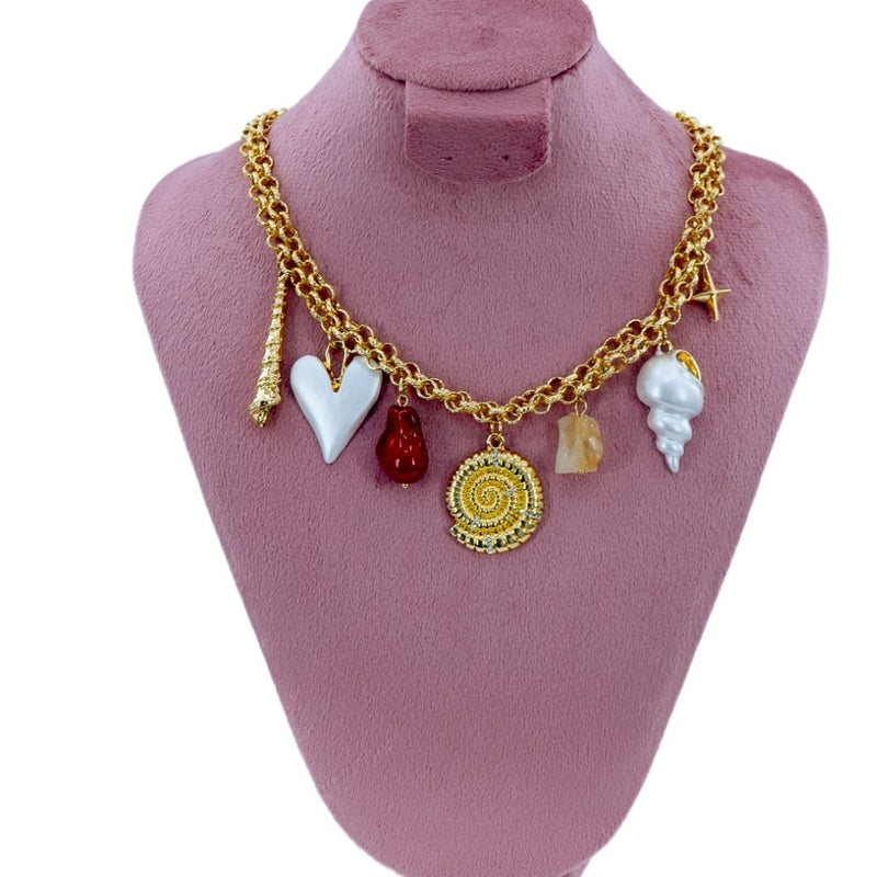 Collar chunky con colgantes de verano baño 18k