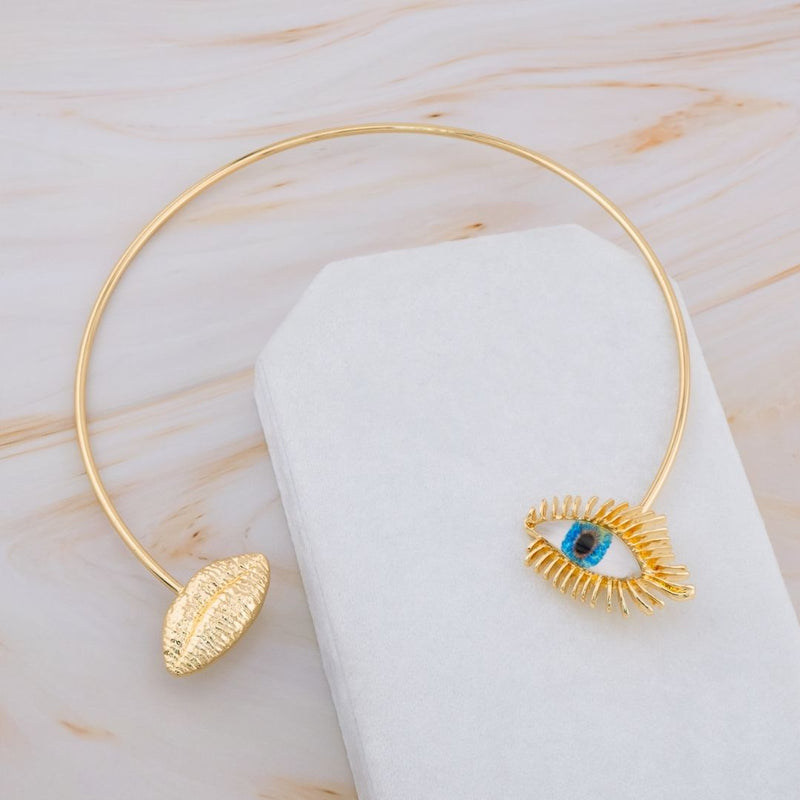 Collar Choker ojo turco baño 18k