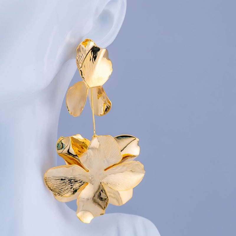 Aretes chunky flores colgantes baño 18K