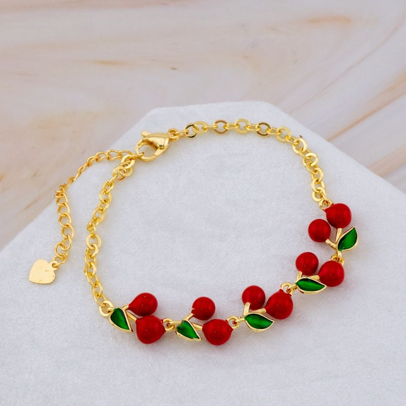 Pulsera ajustable cadena de eslabones baño 18k y enlaces de cereza