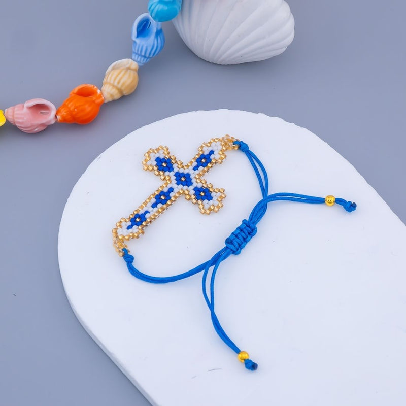 Pulsera ajustable en forma de cruz de MIYUKI e hilo