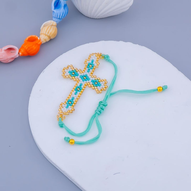 Pulsera ajustable en forma de cruz de MIYUKI e hilo