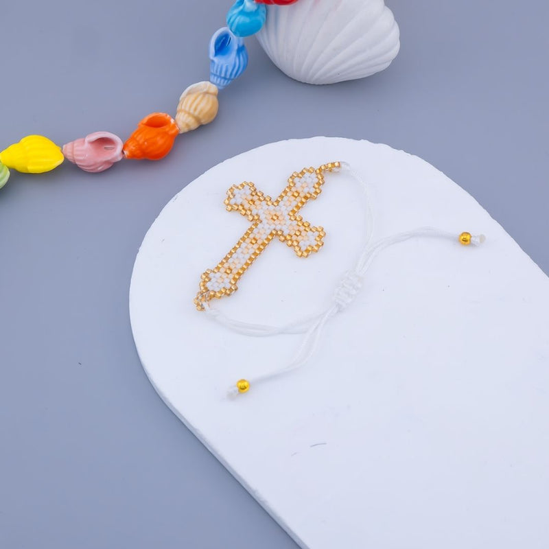 Pulsera ajustable en forma de cruz de MIYUKI e hilo