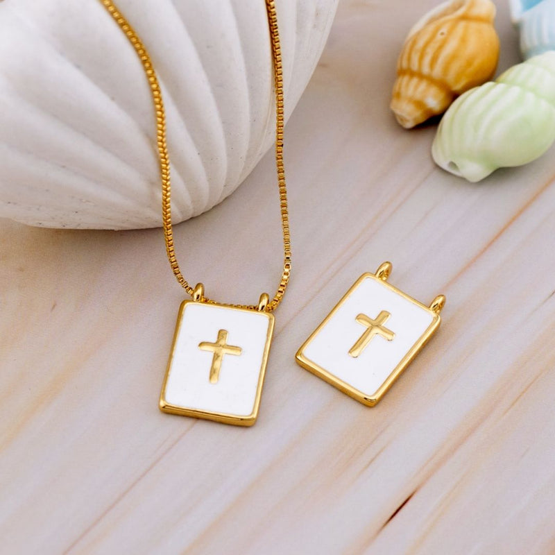 Dije medalla cruz esmaltado baño 18k