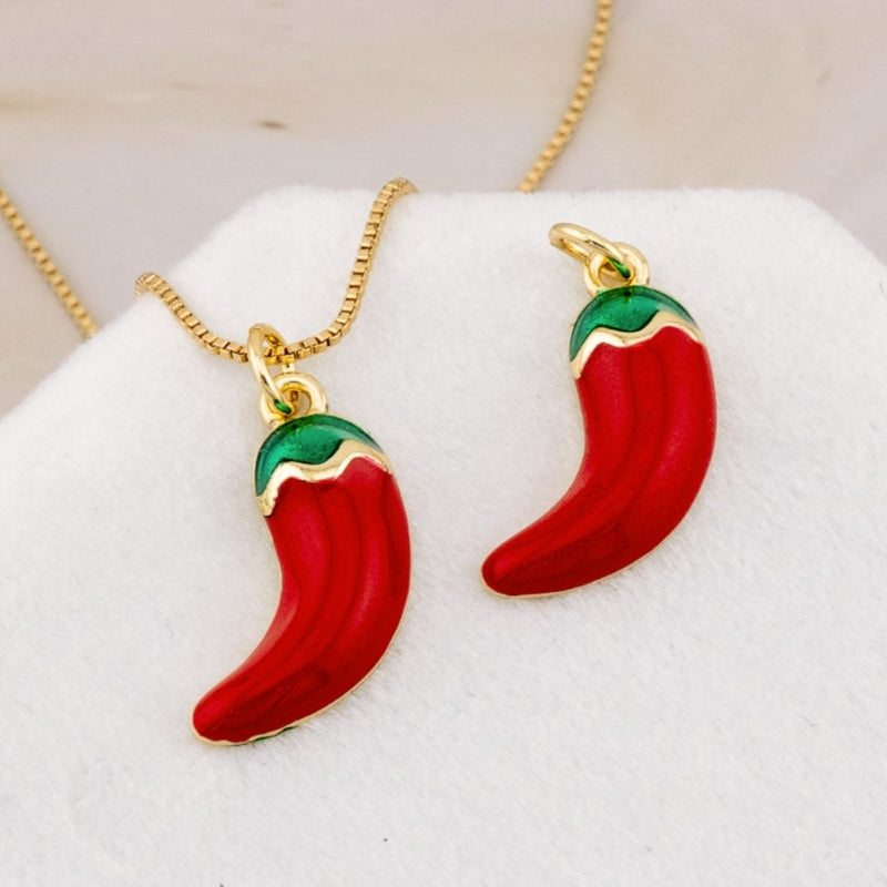 Dije chile esmaltado baño 18k