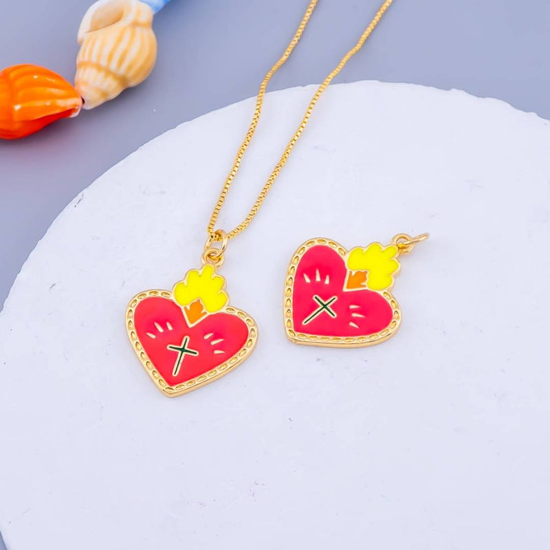 Dije esmaltado sagrado corazon baño 18k