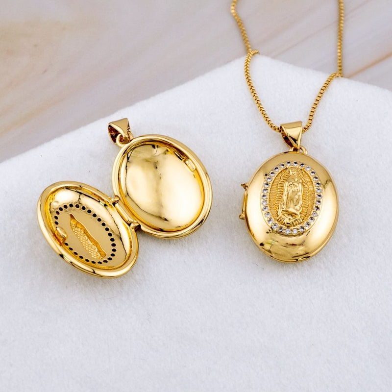 Dije Relicario virgen de Guadalupe en micropave y baño 18k