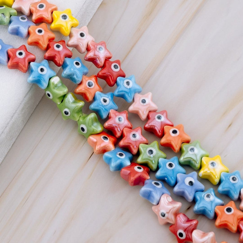 Ristra de piedra ceramica en forma de estrella ojo turco mullticolor