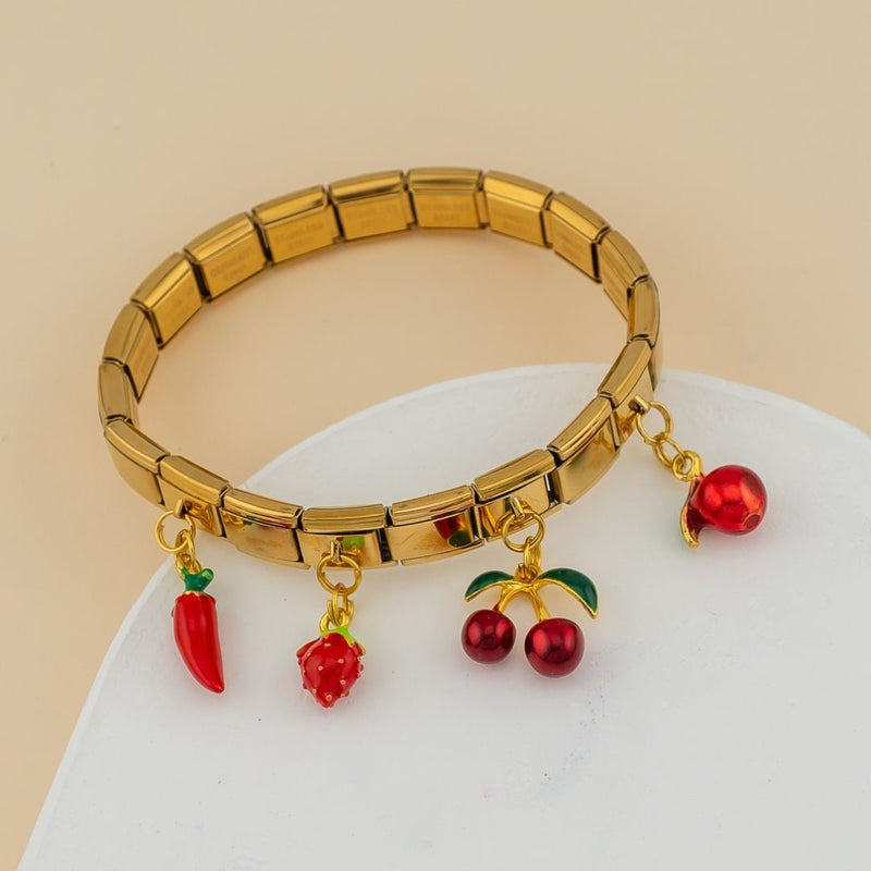 Pulsera elastica estilo Italiana acero inoxidable y colgantes de frutas