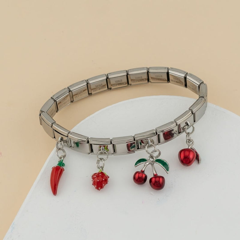 Pulsera elastica estilo Italiana acero inoxidable y colgantes de frutas