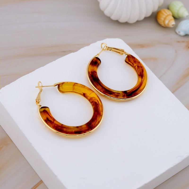 Aretes hoops carey baño 18k