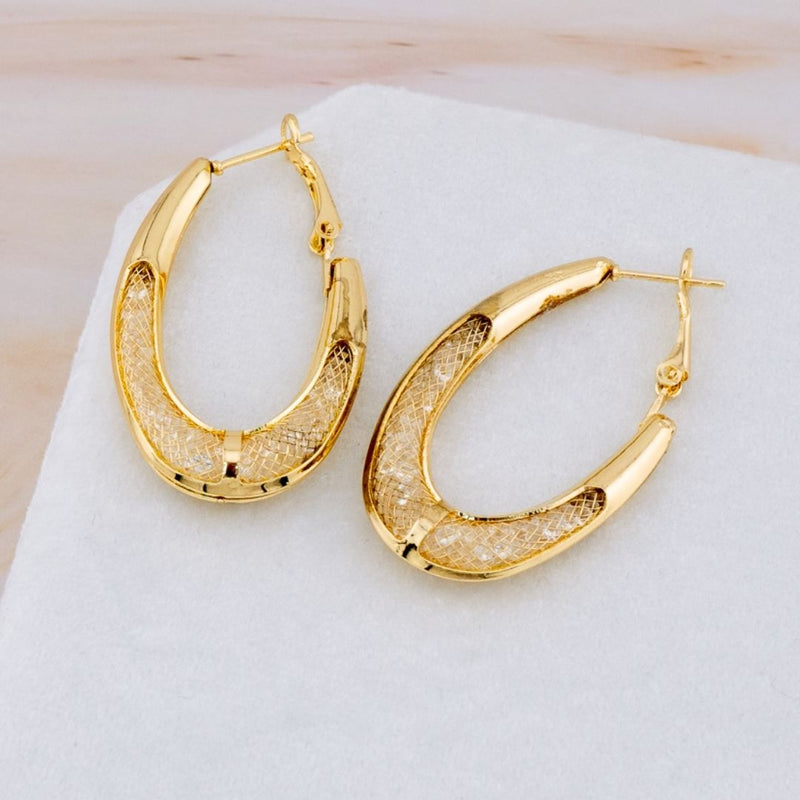 Aretes hoop con cristales  baño 18k