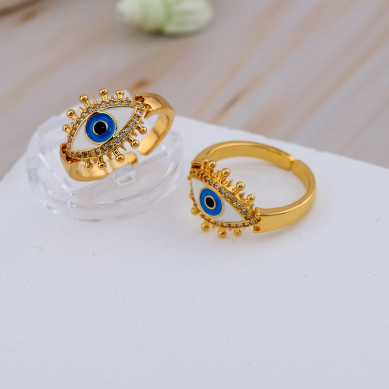 Anillo dorado Ajustable ojo turco baño 18k y zirconia