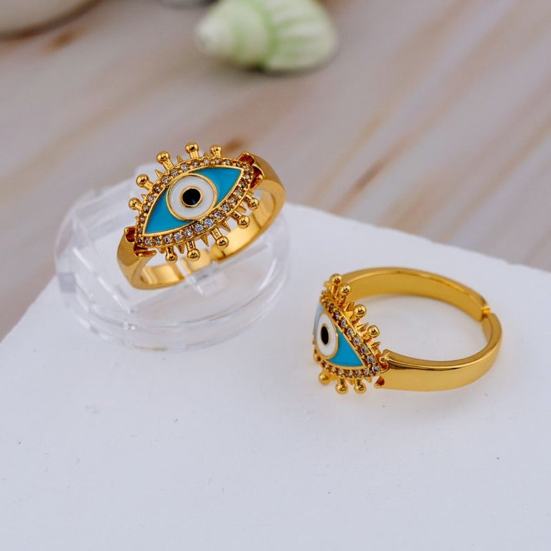 Anillo dorado Ajustable ojo turco baño 18k y zirconia