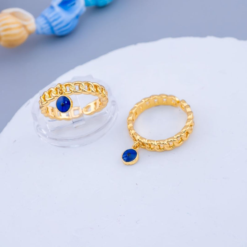 Anillo Ajustable con colgante ojo turco baño 18k