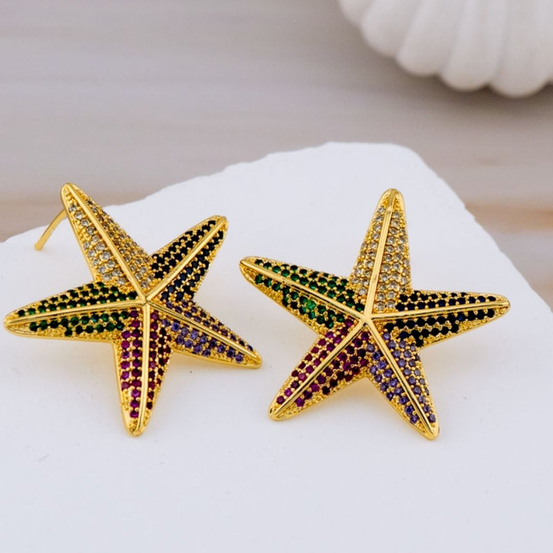 Aretes stud estrella con zirconia baño 18k