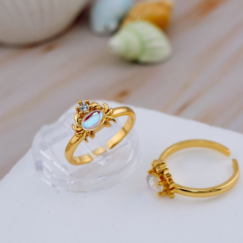 Anillo Ajustable en forma de cangrejo baño 18k