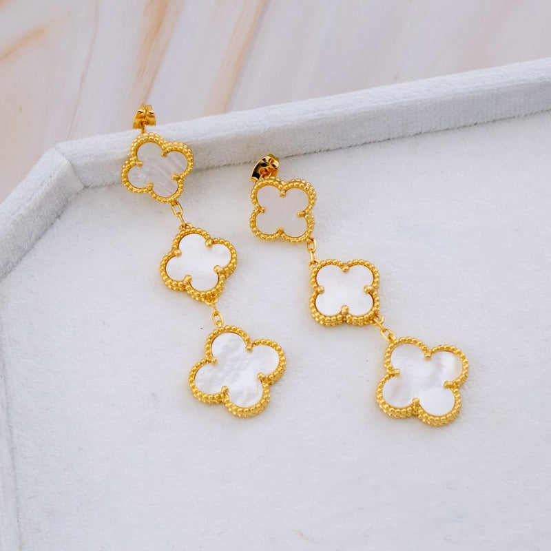 Aretes colgantes trebol madre perla pin de plata baño 18k