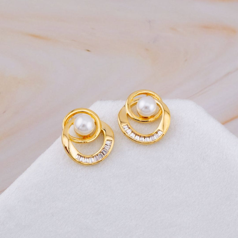 Aretes stud Con perlas Pin De Plata Baño 18k