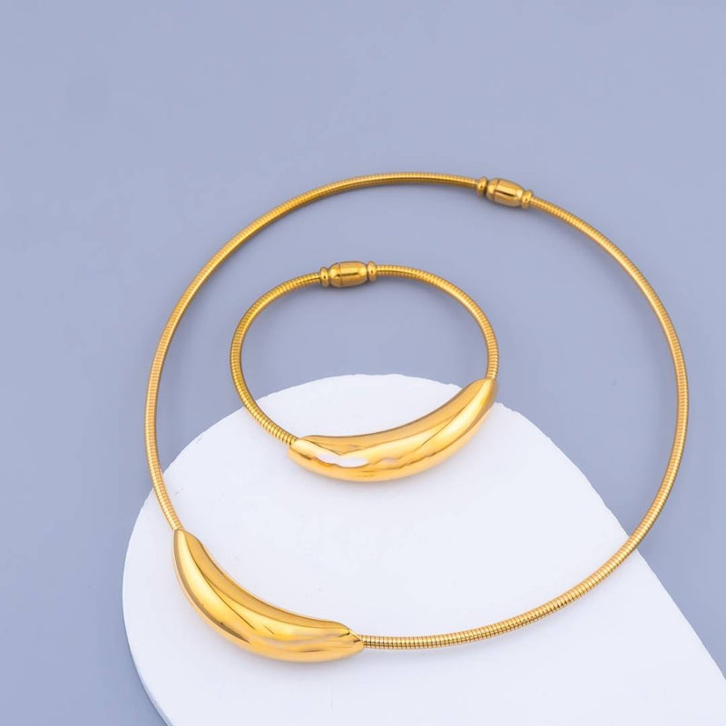 Set de collar choker y brazalete en acero inoxidable