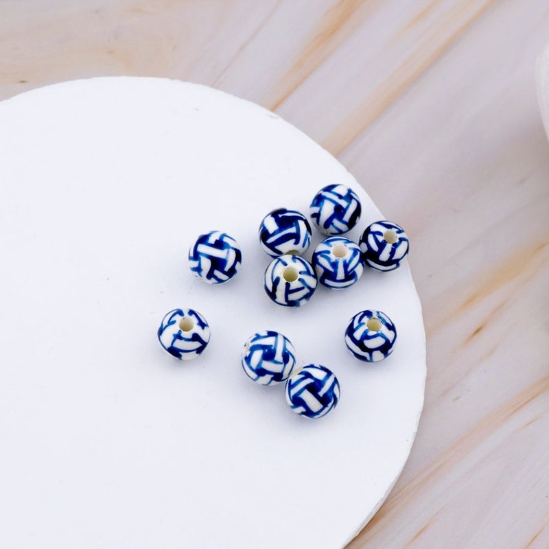 Paquete de 10 pcs piedra ceramica estampada  a mano redonda 10mm