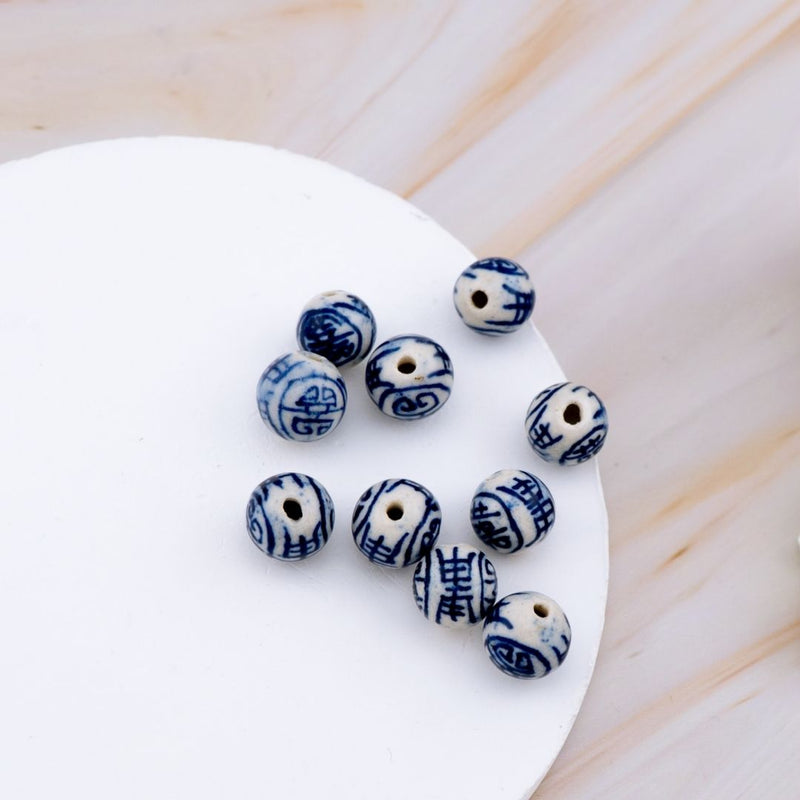 Paquete de 10 pcs piedra ceramica estampada  a mano redonda 10mm