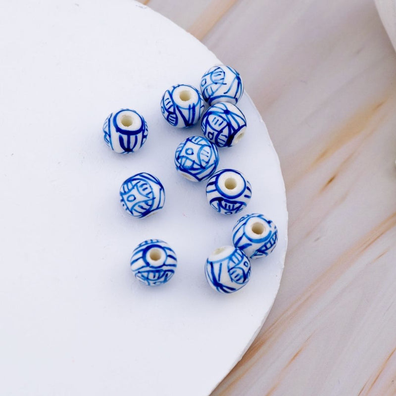 Paquete de 10 pcs piedra ceramica estampada  a mano redonda 10mm