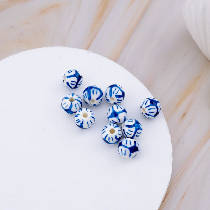 Paquete de 10 pcs piedra ceramica estampada  a mano redonda 10mm