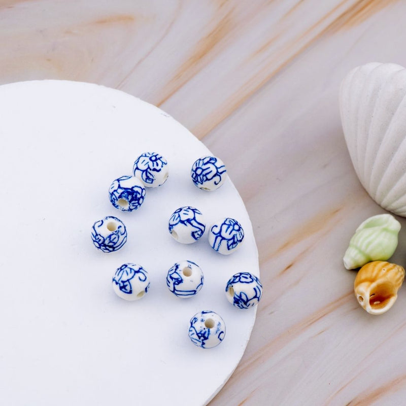 Paquete de 10 pcs piedra ceramica estampada  a mano redonda 10mm