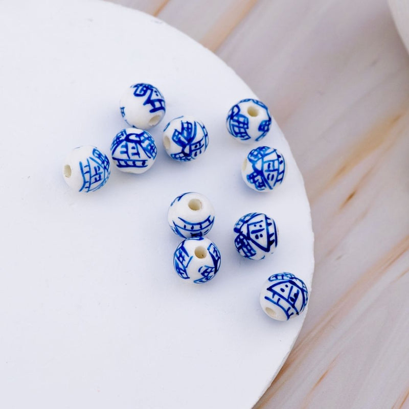 Paquete de 10 pcs piedra ceramica estampada  a mano redonda 10mm