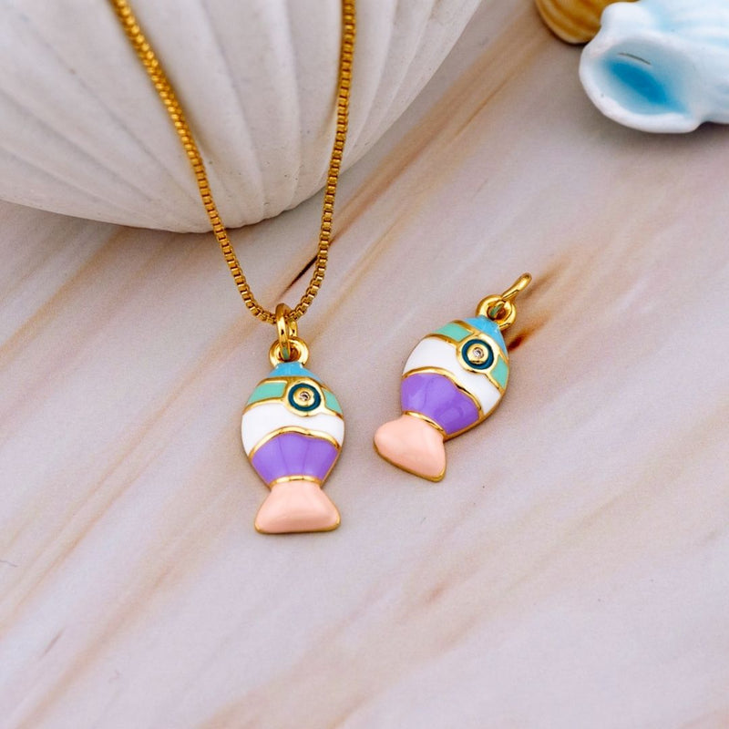 Dije esmaltado pez multicolor baño 18k